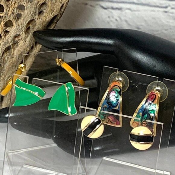 Vintage Enamel Post Earrings 4 Pair - Picture 6 of 6